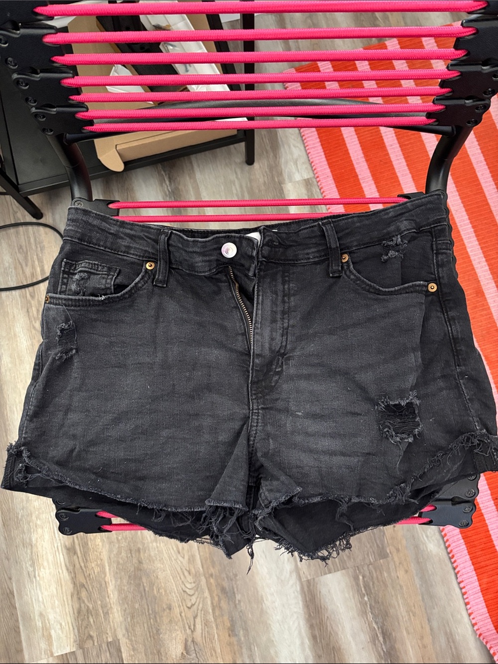 H&M Black Distressed Cutoff Denim Shorts